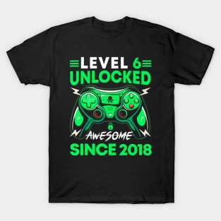 Level 6 Unlocked Awesome Since 2018 6Th Birthday T-Shirt